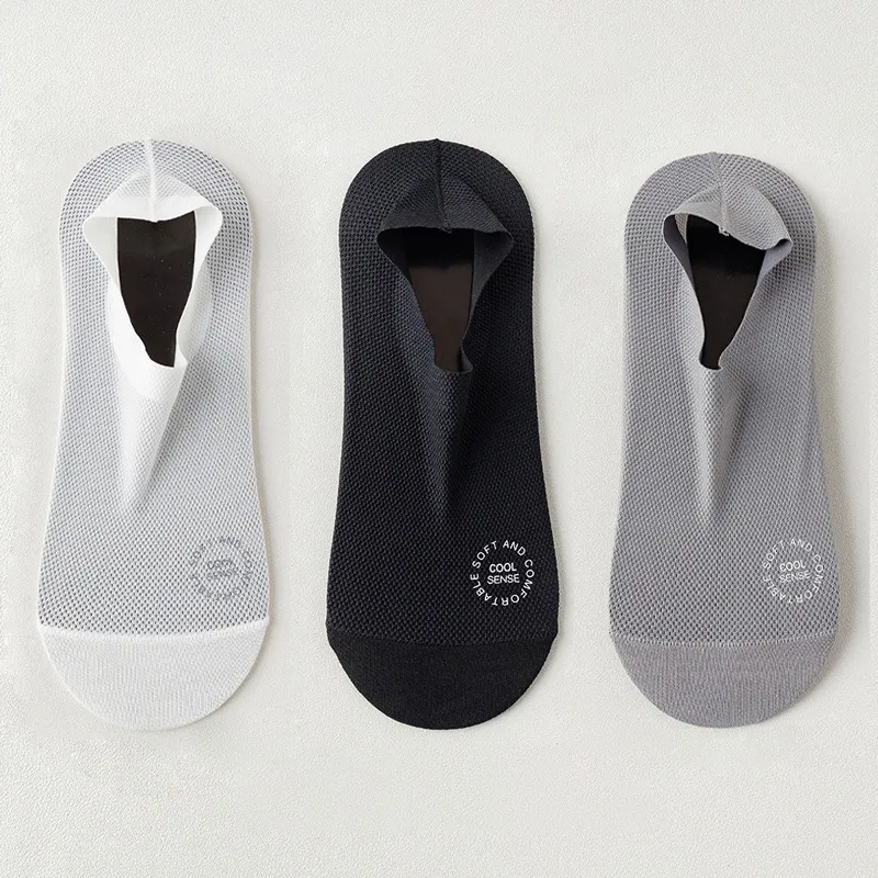 6-Pair Invisible Grip Socks Pack – Breathable Low-Cut Anti-Slip Sweat-Absorbing Design - 6 Pairs (Black+White+Gray)